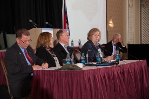 Panel of speakers from the veterans panel: (left to right) Brian Hayes, MD; Debra Bolick, MD; Glenn Batten; Elizabeth Goolsby, MSN; and moderator Michael Brennan, MD.