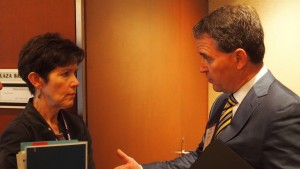 NCMS CEO Robert Seligson discusses VA issues with Dr. Carolyn Clancy, VA Undersecretary for Health, at the recent AMA meeting.