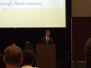 NC Attorney General Roy Cooper speaking at opioid prescribing conference in Raleigh.
